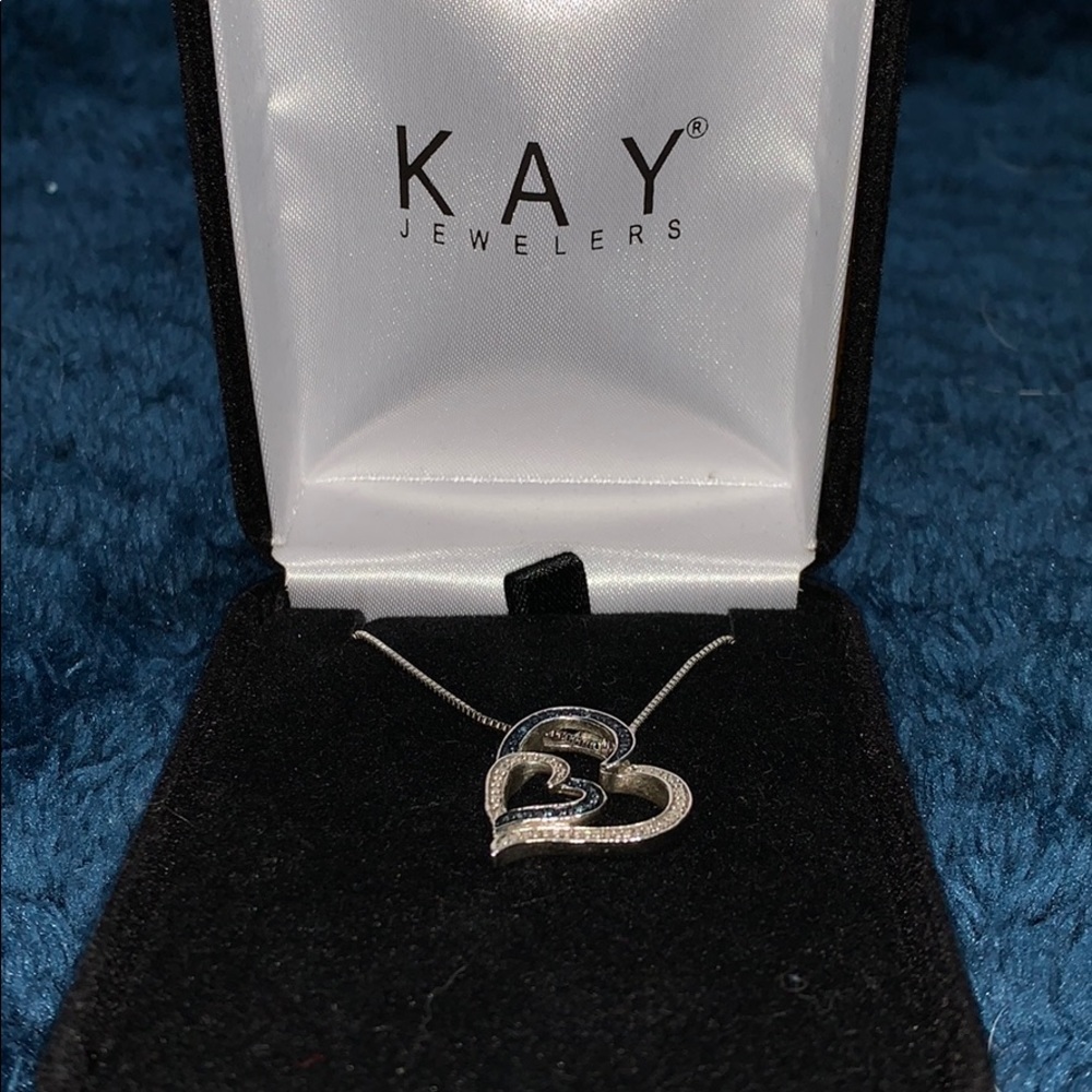 Black and white diamond double heart pendant